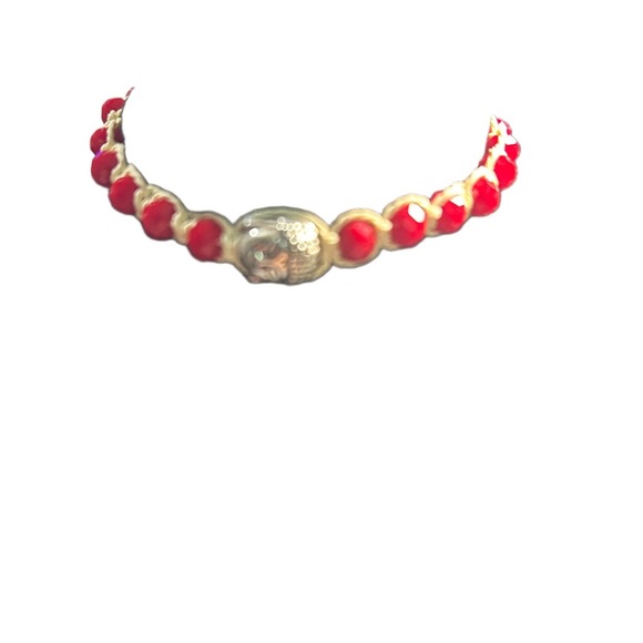 Red Beaded Bracelet with silver Buddha Accents is for women adjustable - Picture 3 of 4